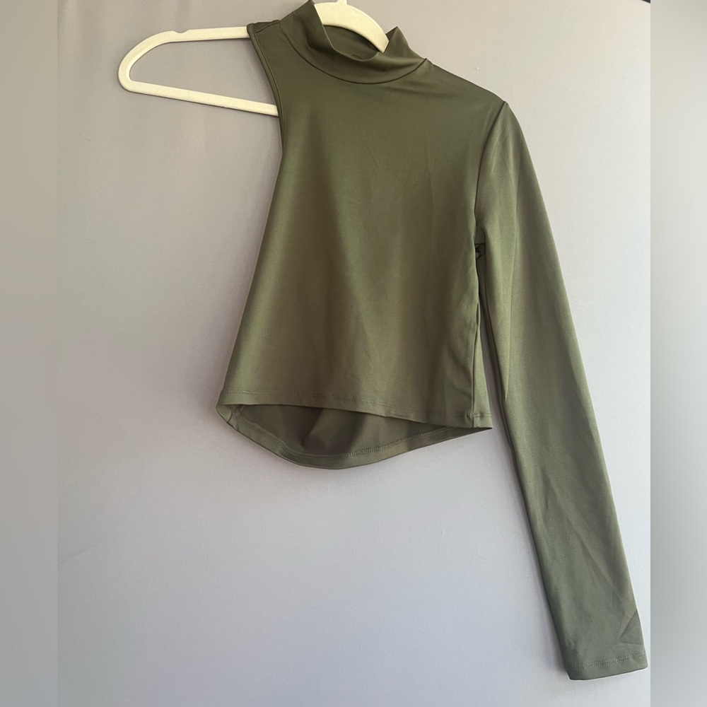 Forever 21 Olive Green One-Sleeve Cutout Top